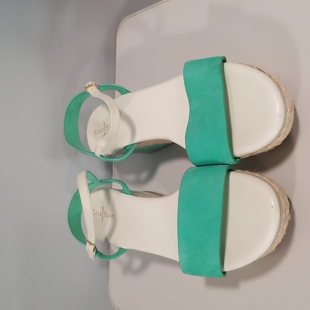 Cole Haan Arden Wedge Sandal Green White 10B